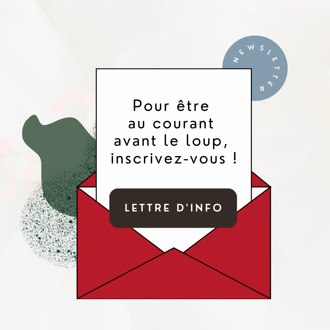 Illustration pour signaler l'infolettre du CLJBxl, une feuille sort d'une enveloppe et invite à s'inscrire à notre lettre d'info