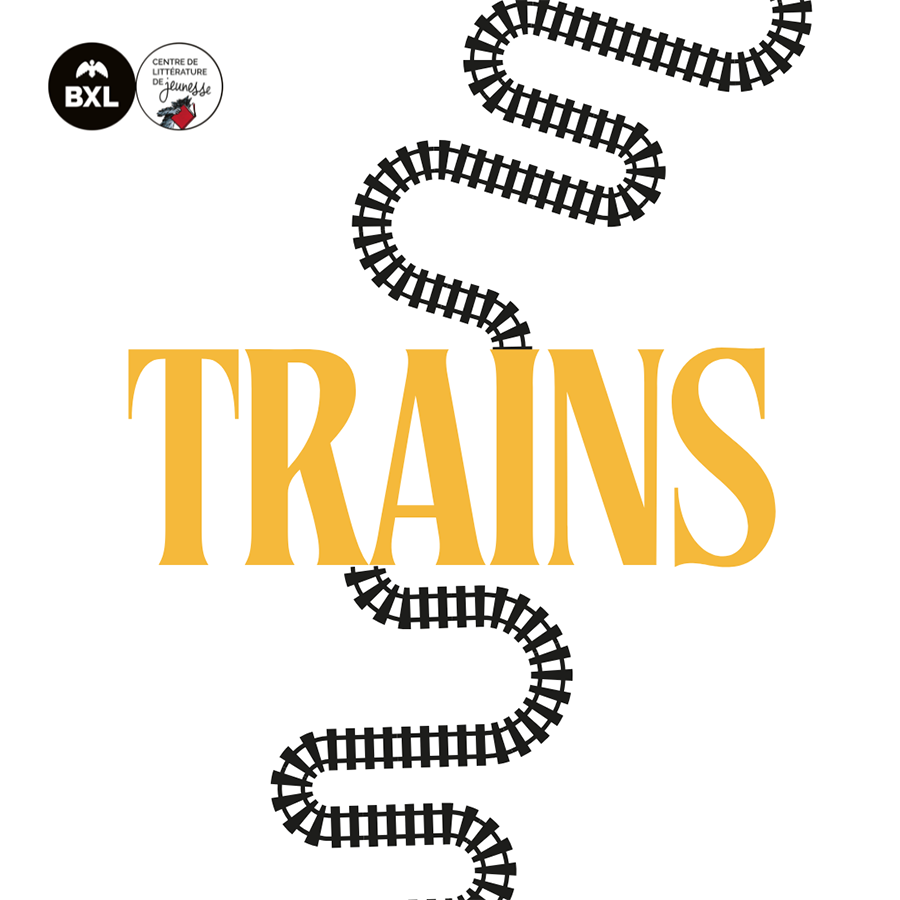Illustration de couverture de la bibliographie "Trains", un tracé de rails en dessin avec le titre Trains au milieu