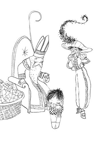 Illustration à colorier issue de Saint-Nicolas, c'est qui celui-là ? (Ed. Alice Jeunesse)