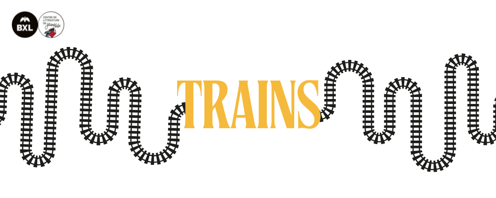 Illustration de couverture de la bibliographie "Trains", un tracé de rails en dessin avec le titre Trains au milieu