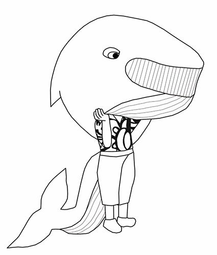 Image à colorier issue de Ribambelle (éd. Versant Sud Jeunesse) - Un personnage déguisé en baleine