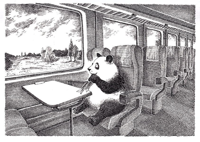 Image à colorier réalisée par Sara Gréselle inspiré l'album La balade du panda